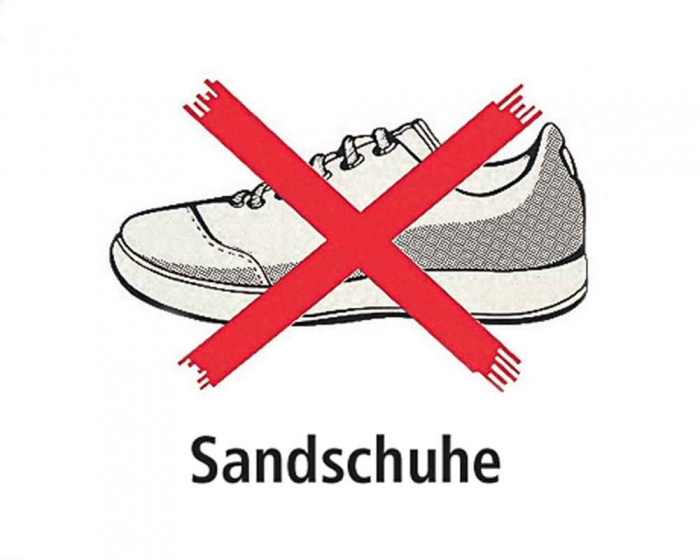 Hinweisschild Sandschuhe verboten